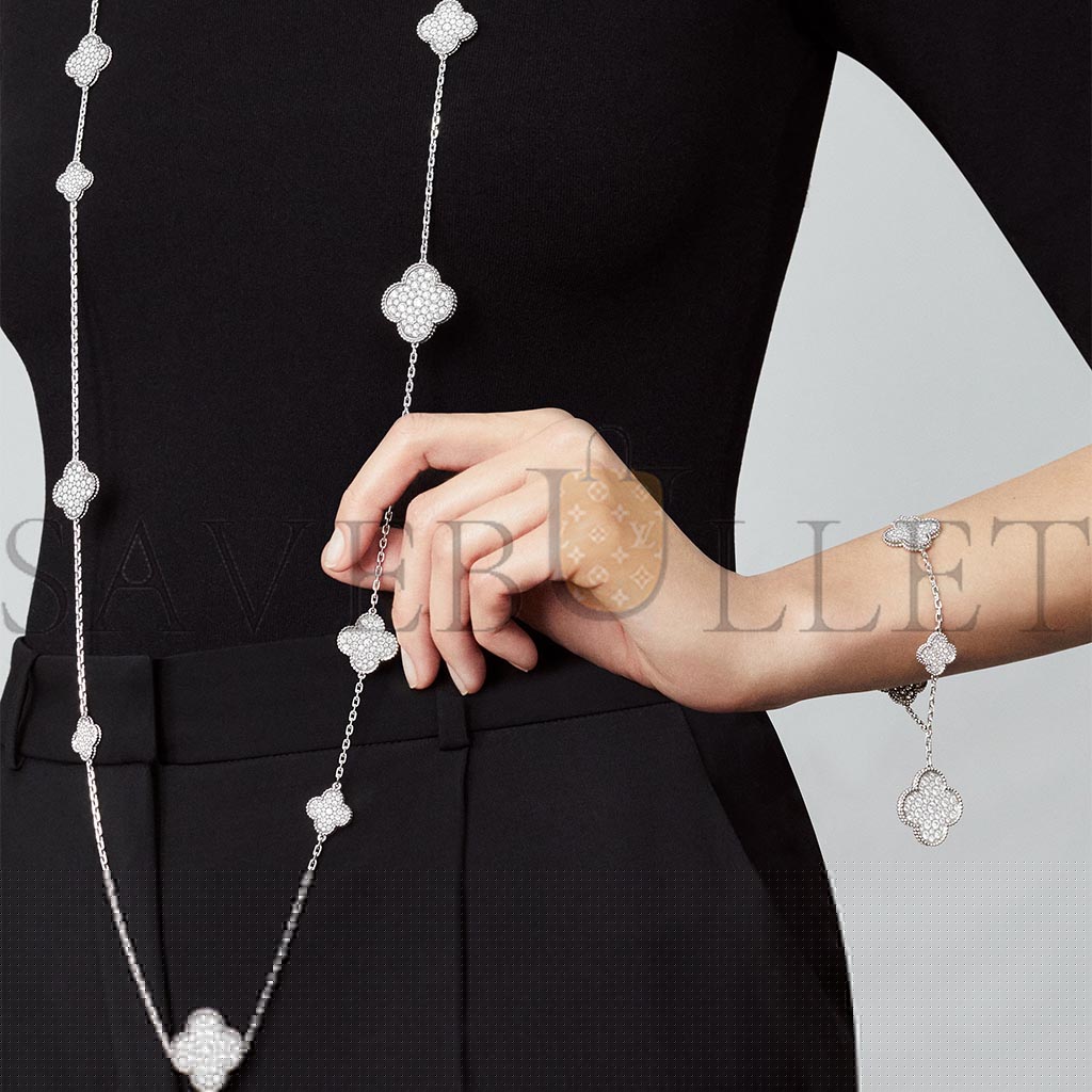 v*n cl*f arpels magic alhambra long necklace, 16 motifs - white gold, Di*m*nd  vcarn9mo00